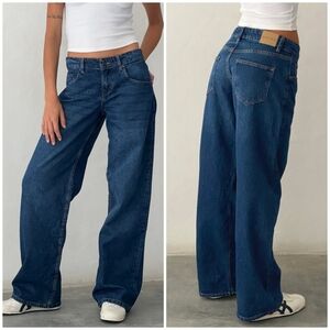 Motel Denim Parallel Low Rise Straight Leg Baggy Jeans Blue 100% Cotton Y2k Jean